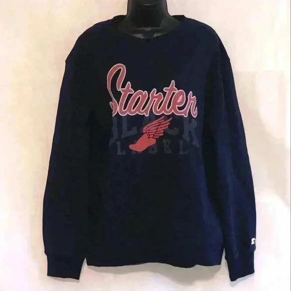 Starter Spell Out Navy Blue Red Long Sleeve Crewneck Sweatshirt Size L—A2 - Picture 1 of 5